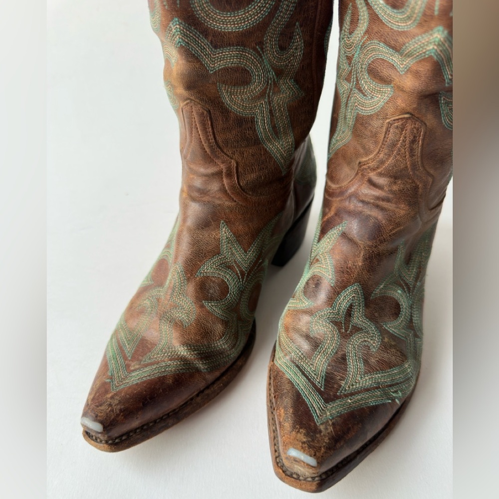 OLD GRINGO DIEGO Snip Toe Cowgirl Western Boots Turquoise Stitch Size 6,5 B - Picture 3 of 11